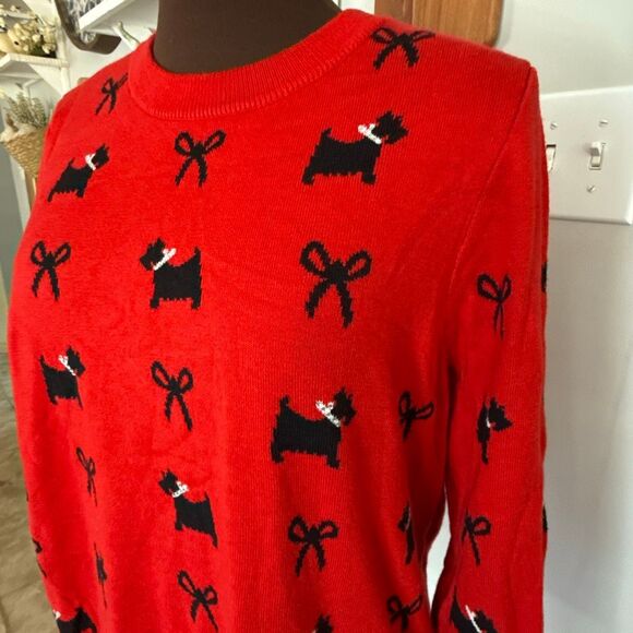 Karen Scott Scottie dog sweater womens size xl red black bows novelty print soft - Picture 2 of 11